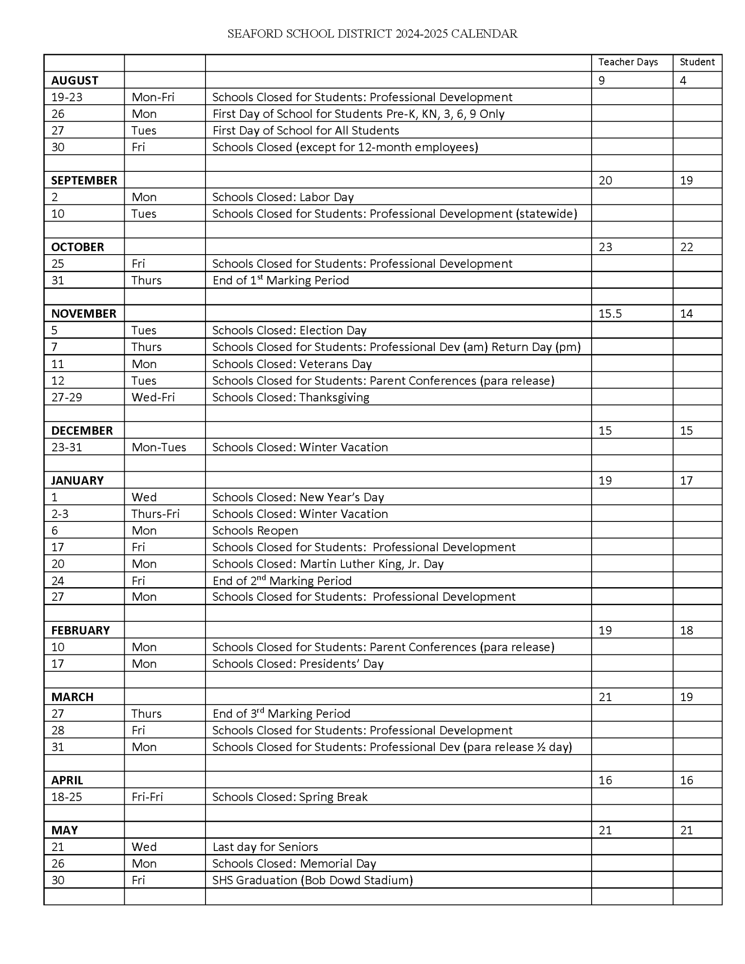 - Calendar  Seaford School District