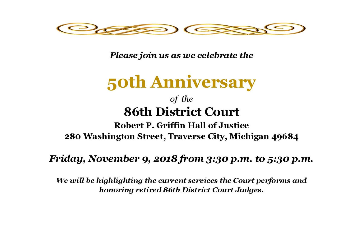 Calendar • th Anniversary of th District Court