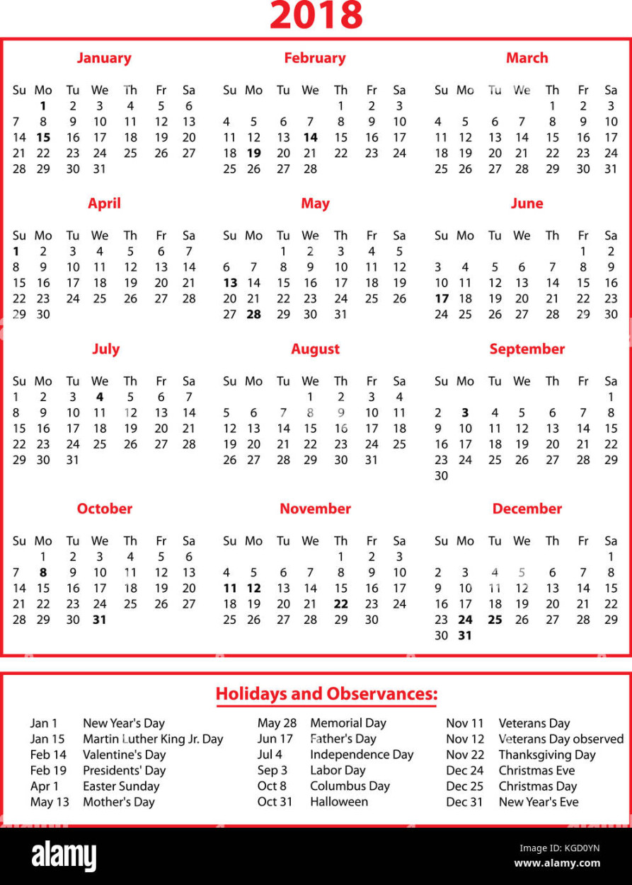 Calendar with Holidays
