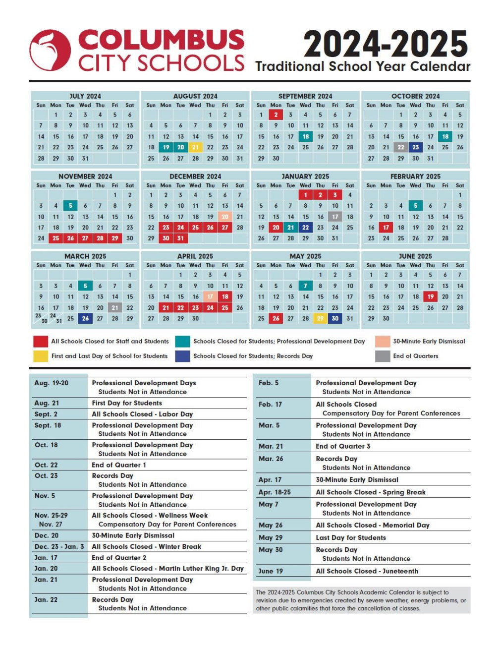 Columbus Public Schools Calendar Good calendar idea