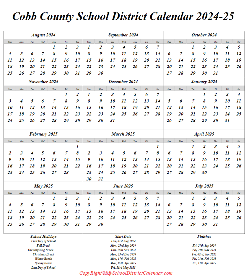 Cobb County School District Calendar - & Holidays