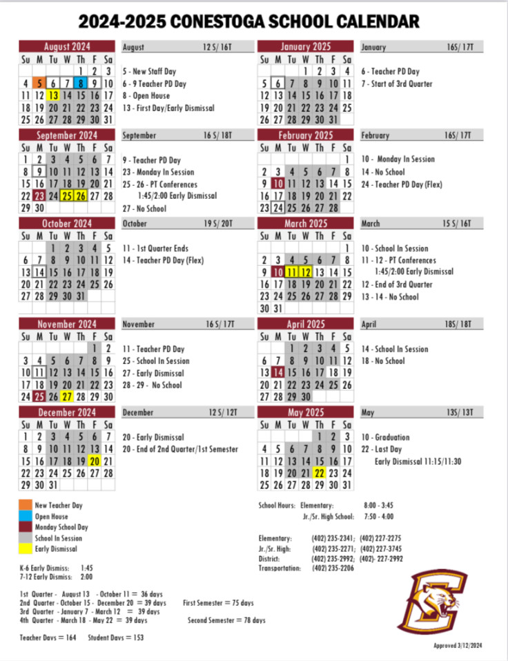 Conestoga Public Schools on X: "The - school calendar is
