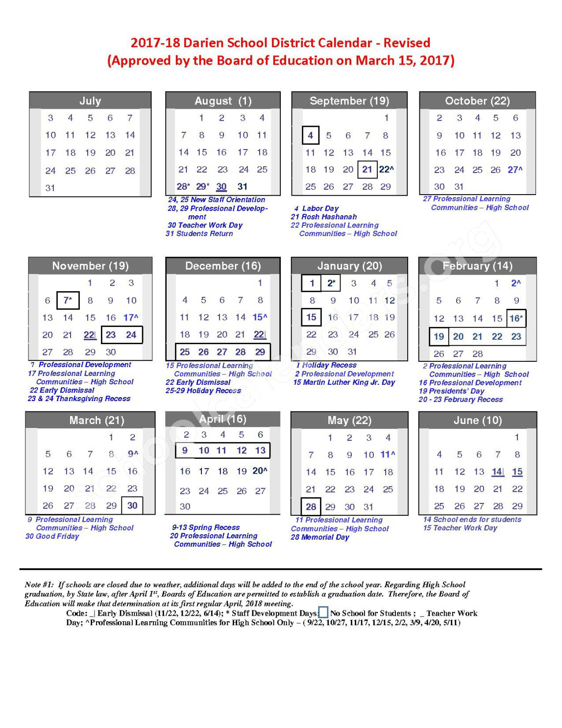 Darien Public Schools Calendars – Darien, CT