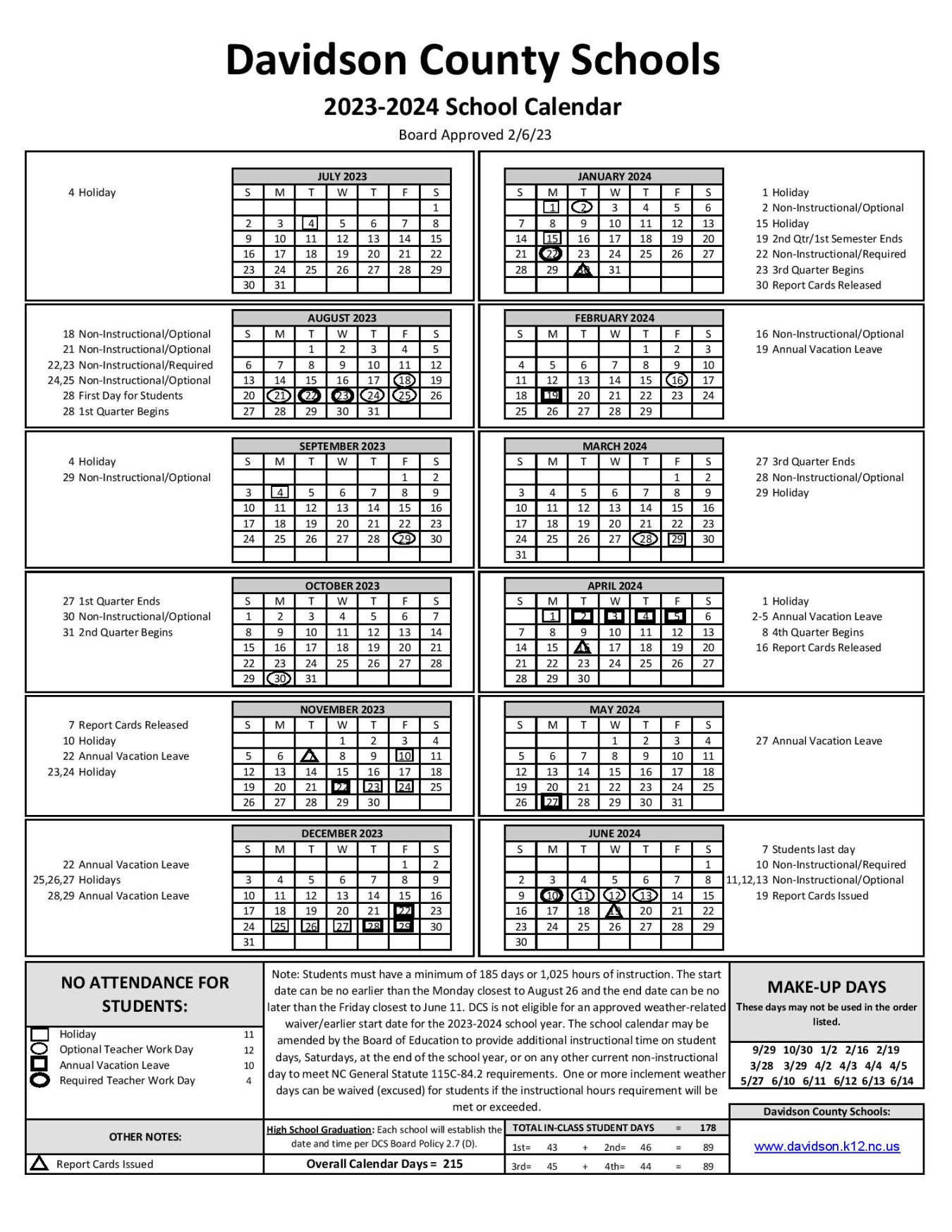 Davidson Academic Calendar