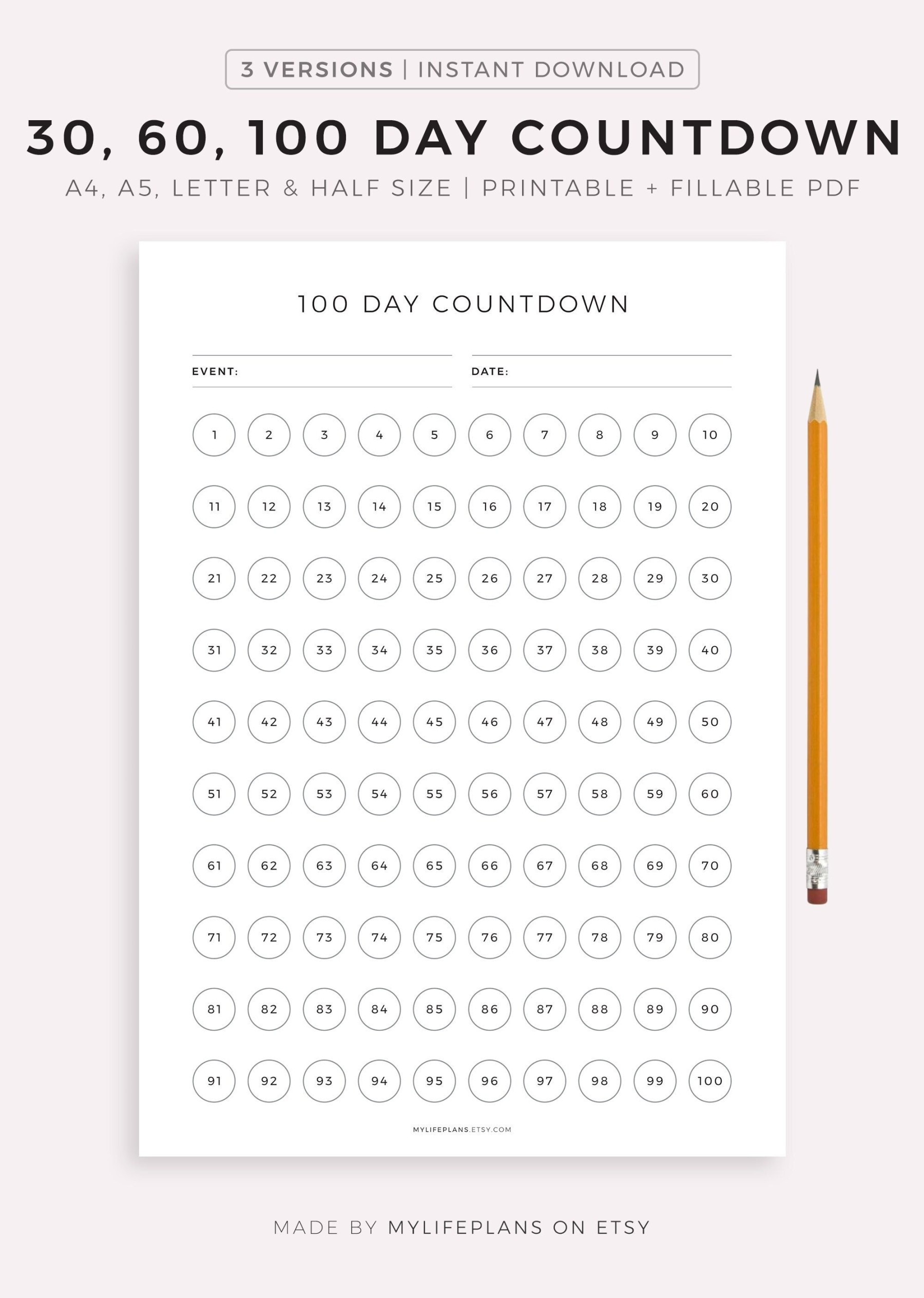 , ,  Day Countdown Tracker to Vacation, Birthday, Wedding