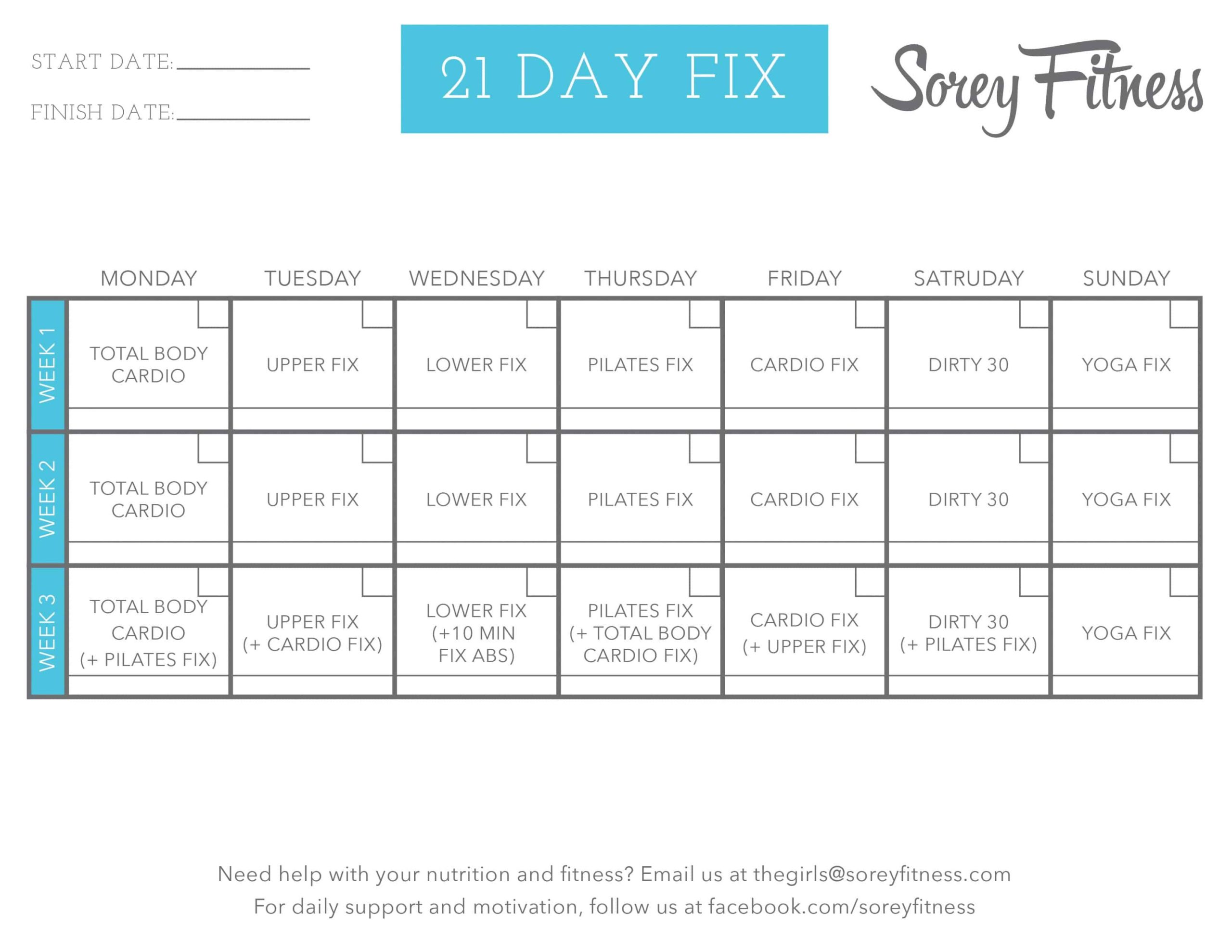Day Fix Workouts Schedule [Printable Calendar]