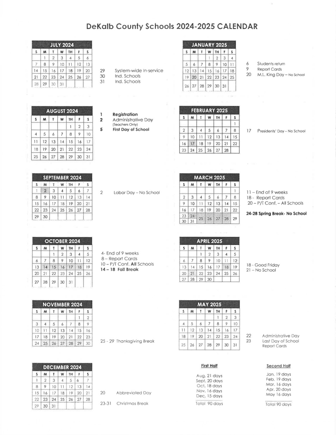 DeKalb County Schools Calendar - [Academic Year]