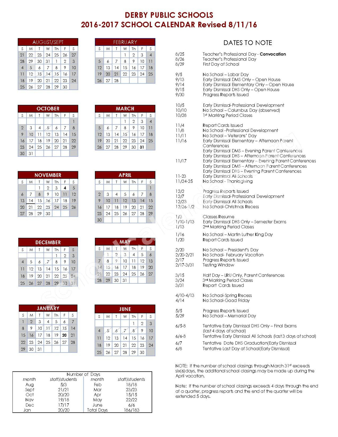 Derby Public Schools Calendars – Connecticut