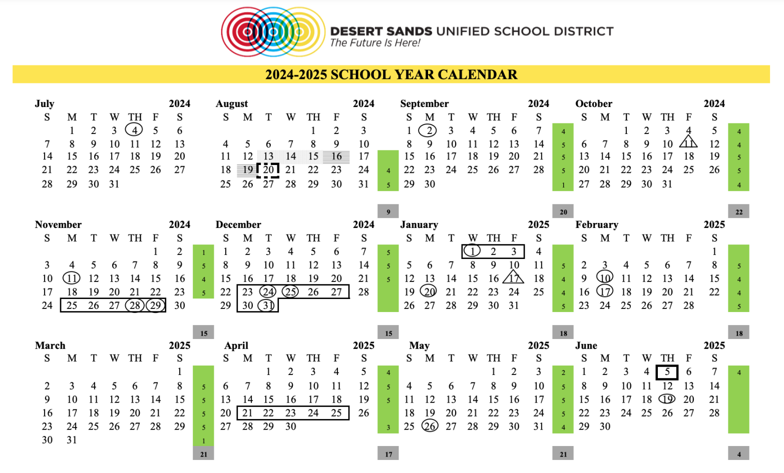 Desert Sands Unified School District - Calendar: Dates To