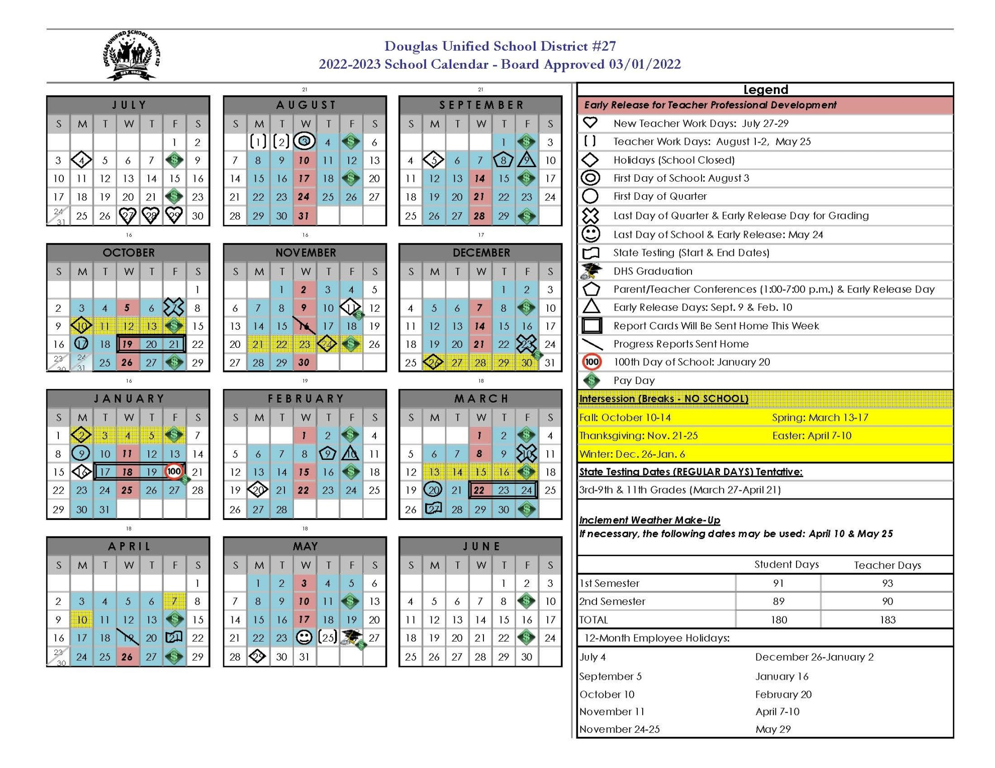- District Calendar - Board Approved //  Stevenson