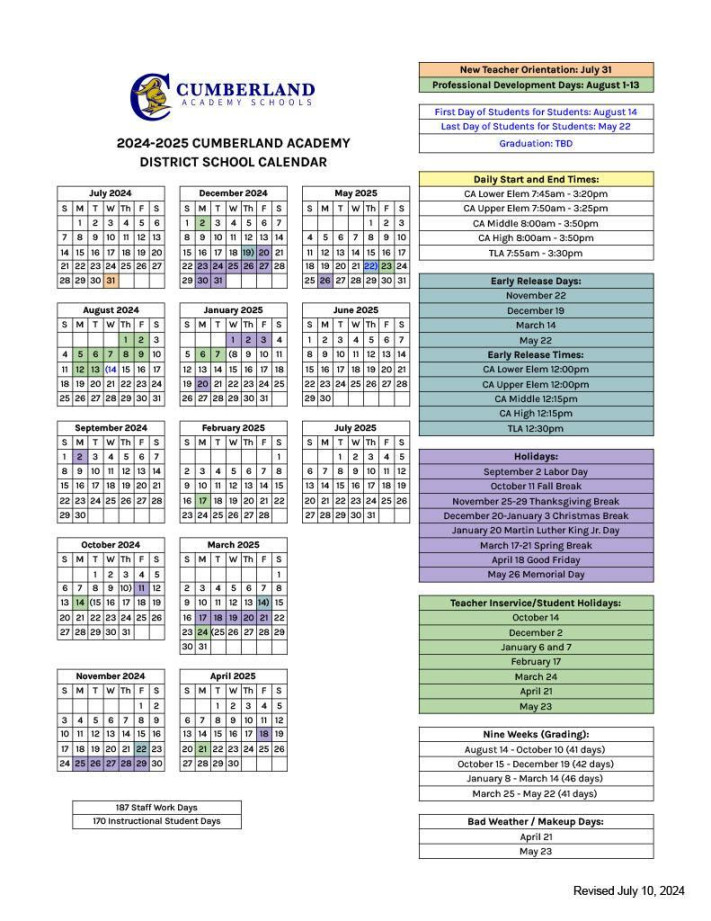 - District School Calendar  Cumberland Academy