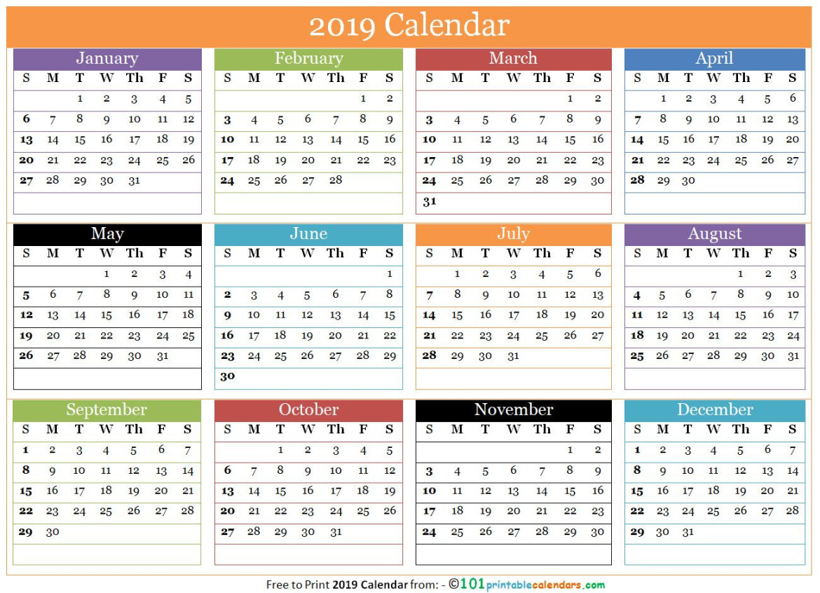 Free Printable  Months Calendar  in One Page