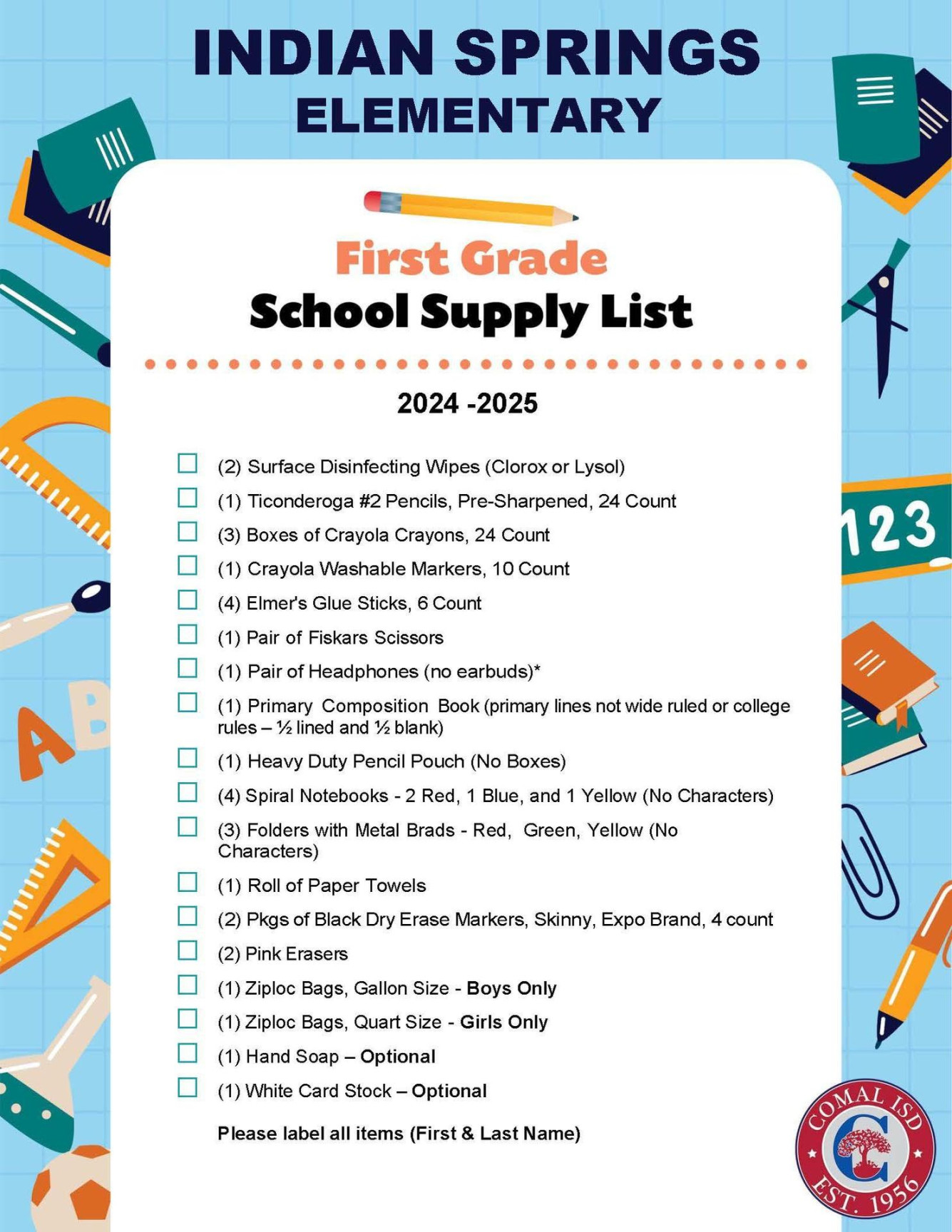 Indian Springs Elementary – School Supply Lists – Comal