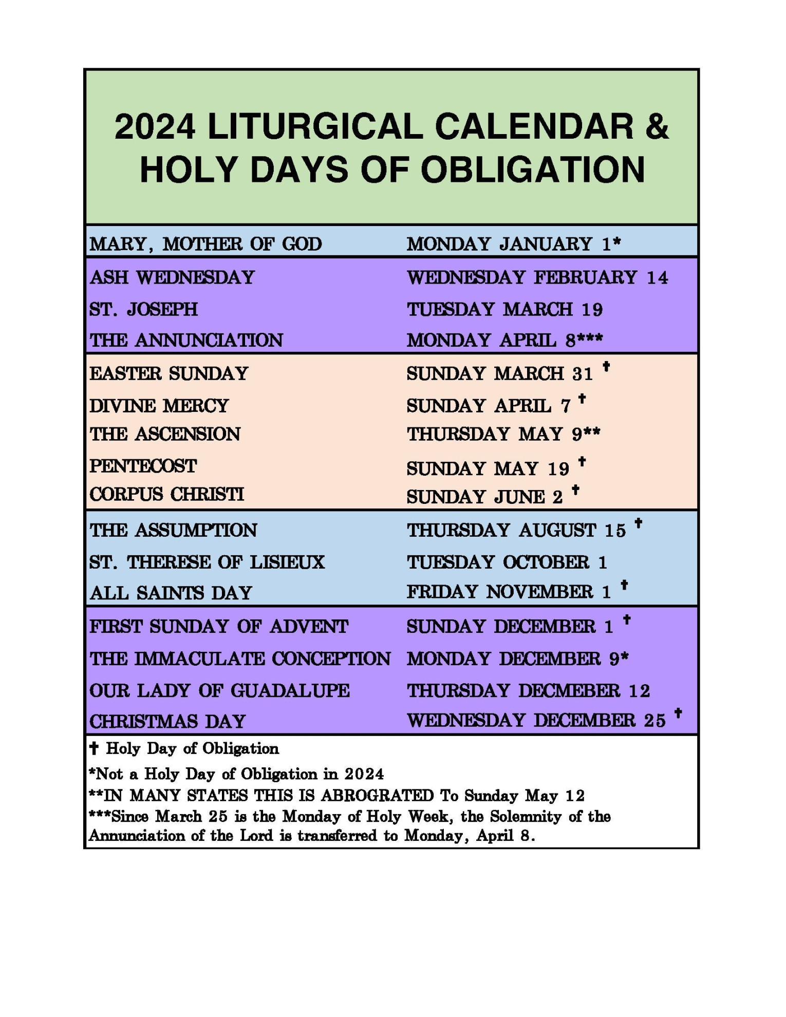 Liturgical Calendar Digital Download - Etsy Canada