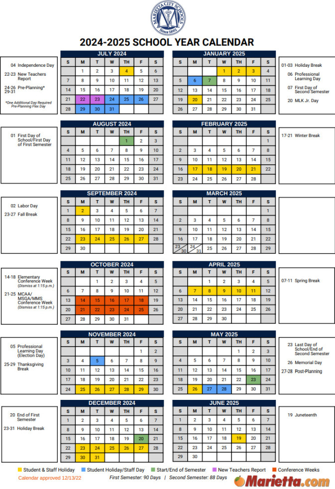 Marietta City School Calendar -  Marietta