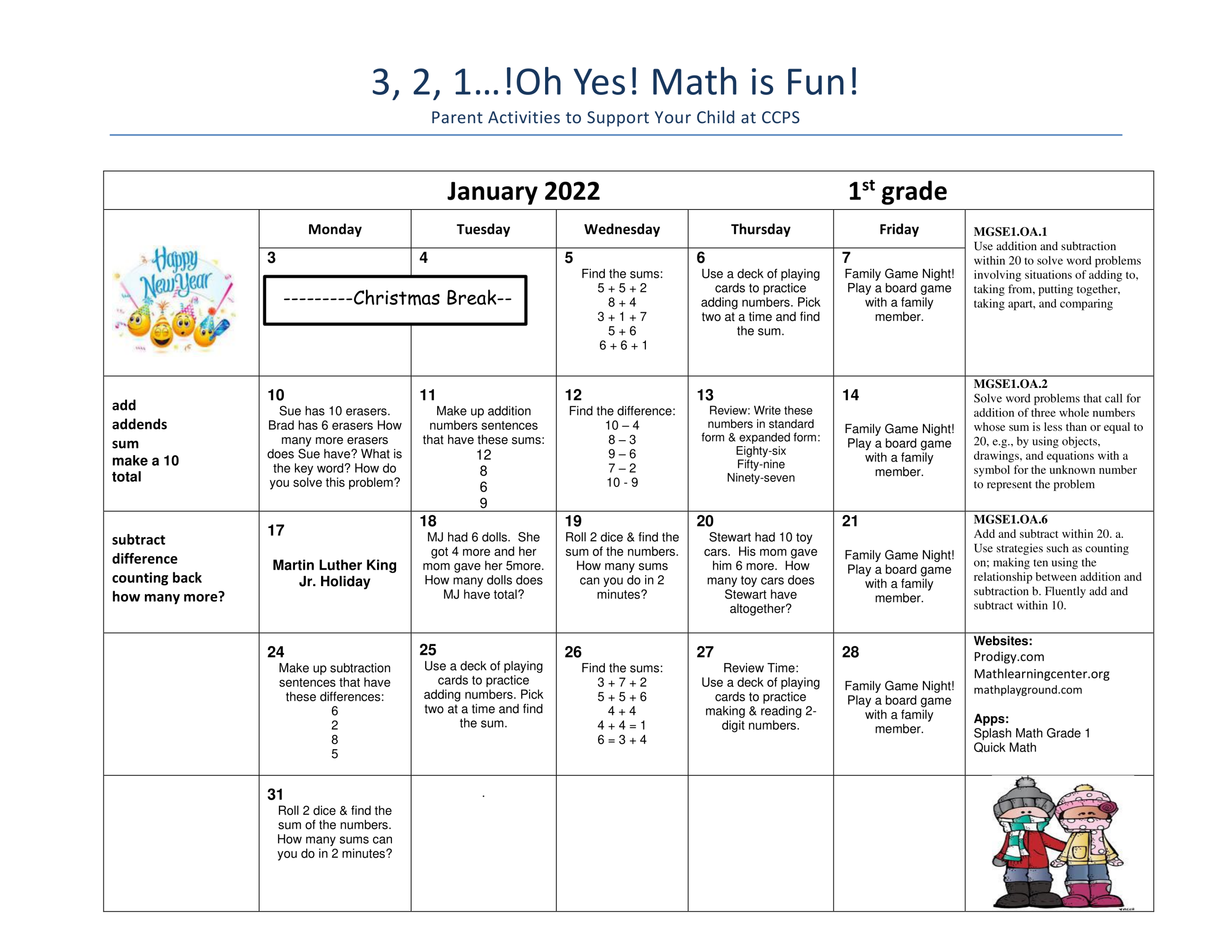 Math is Fun! January Skills Calendar  Crisp County Primary