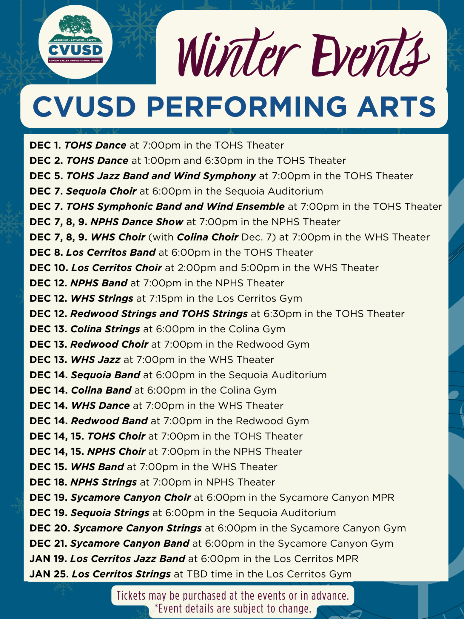 Music to Our Ears: CVUSD Performing Arts - Winter Events Master