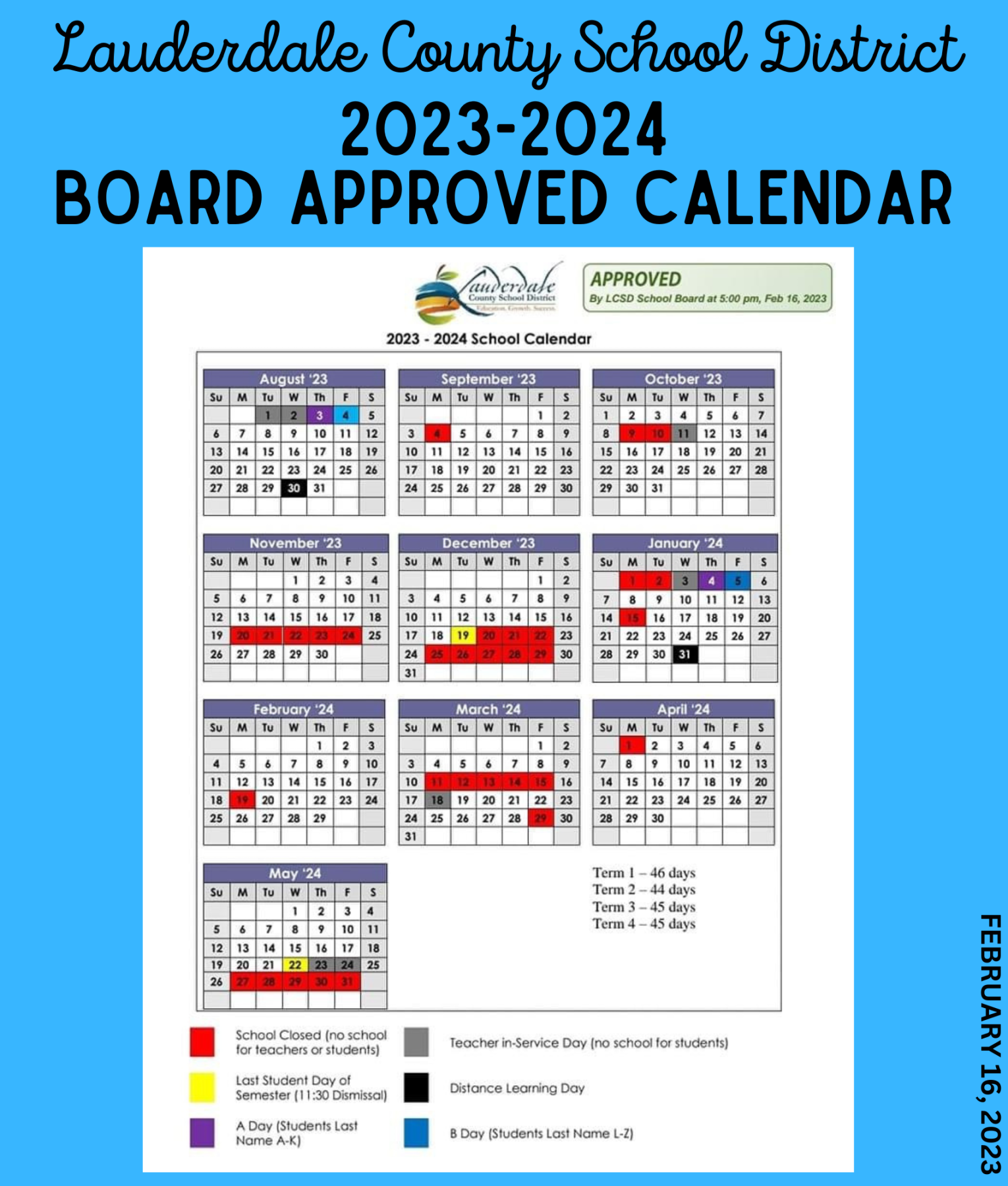 - School Board Approved Academic Calendar  Clarkdale