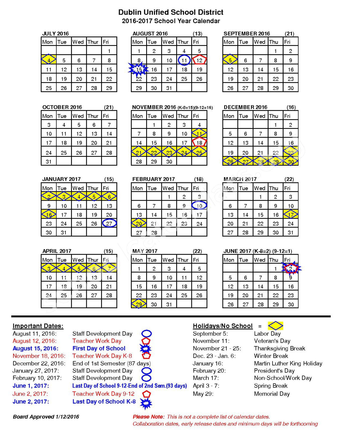 -  School Calendar  Dublin Unified School District