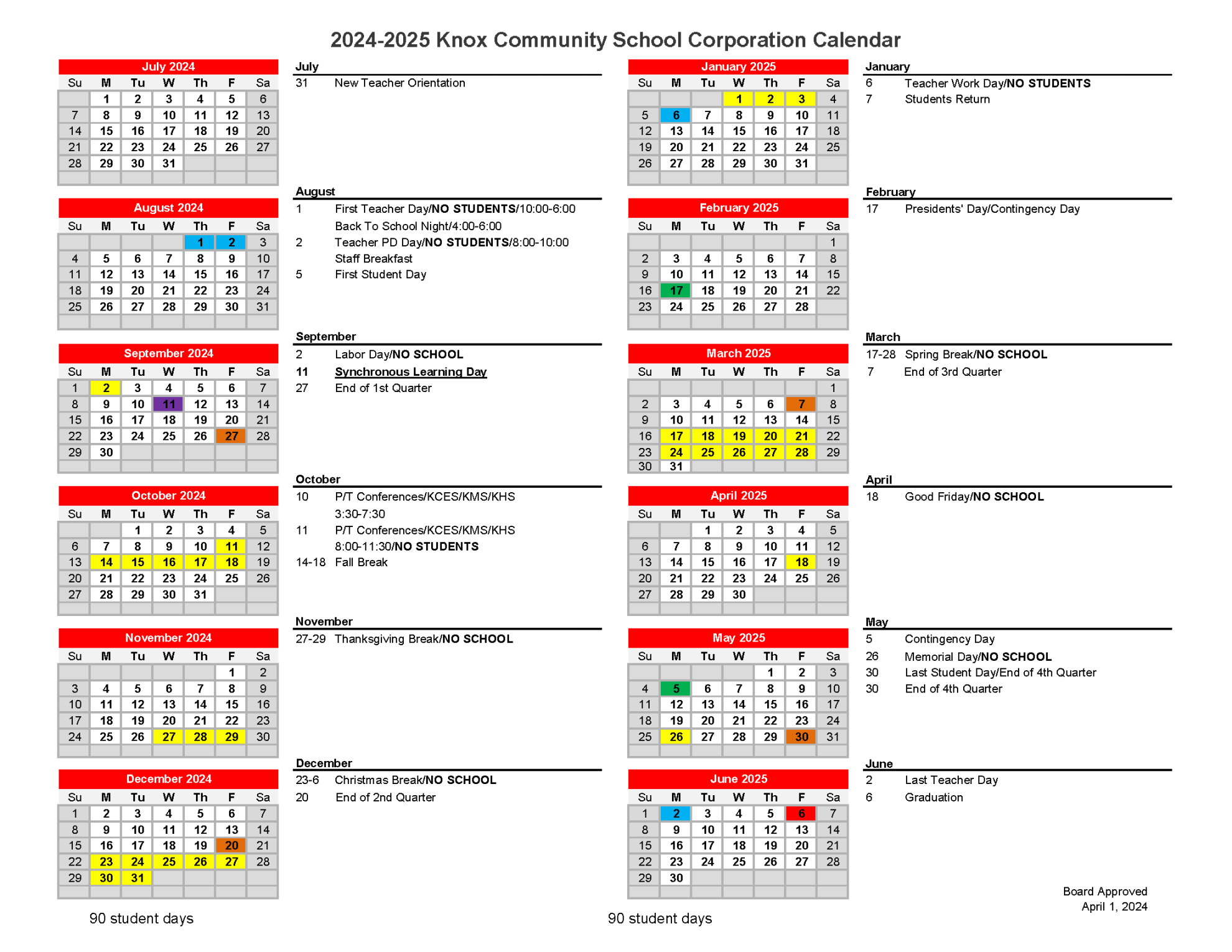 School Calendar - Knox Community School Corporation