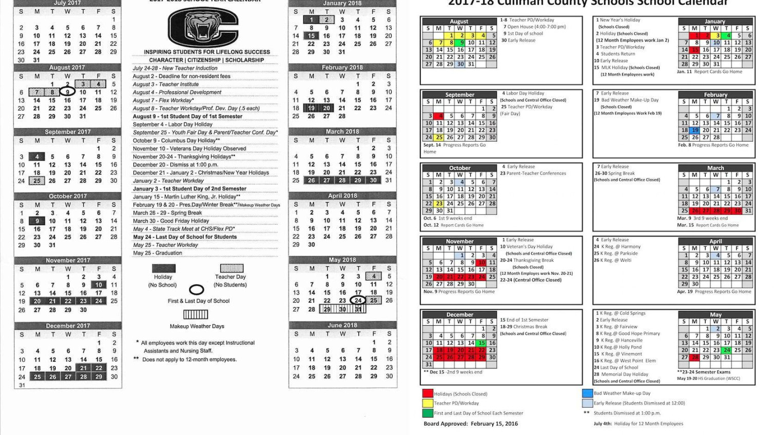 SCHOOL DAYS: - Calendars for Cullman County, City Schools