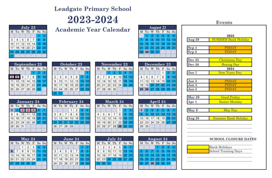 School Holidays - Leadgate Primary School