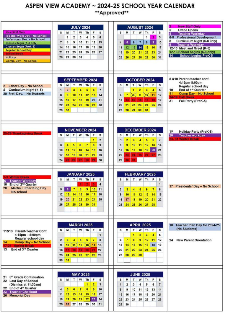 School Year Calendars - Current Family Info - Aspen View Academy