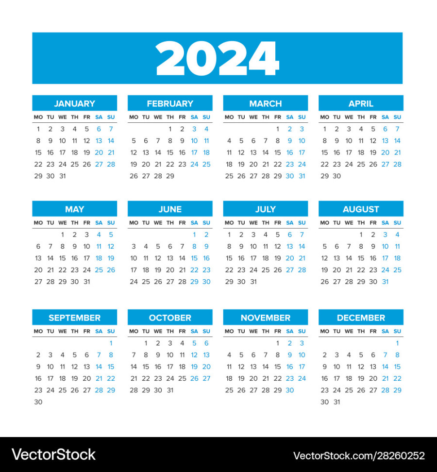 Simple calendar  weeks start on monday Vector Image