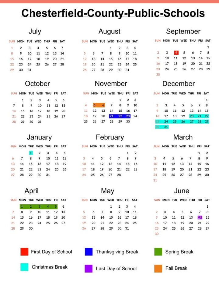 Remarkable School Calendar Chesterfield County – Printable Blank