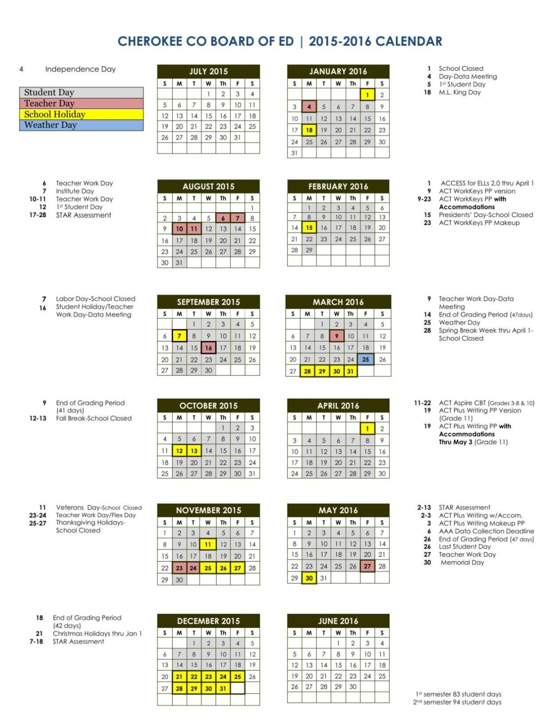 - School Calendar   northwestgeorgianews