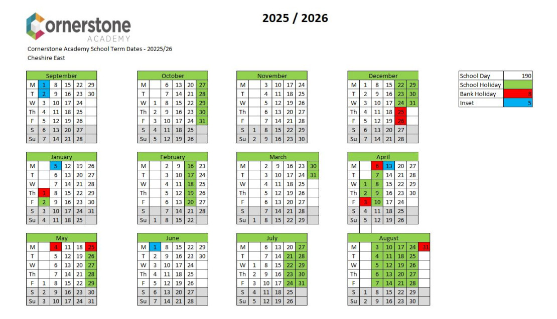 School Holiday Dates – Cornerstone Academy