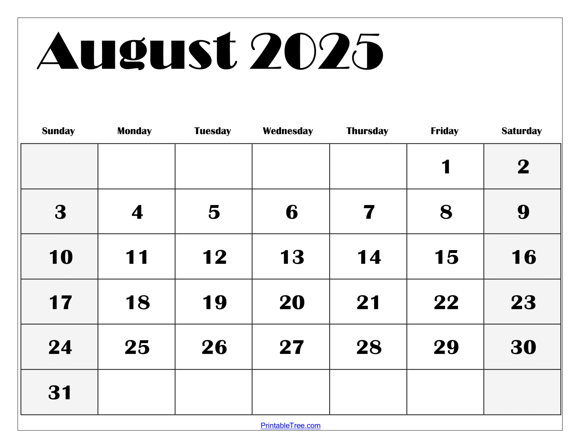 August  Calendar Printable PDF Template with Holidays