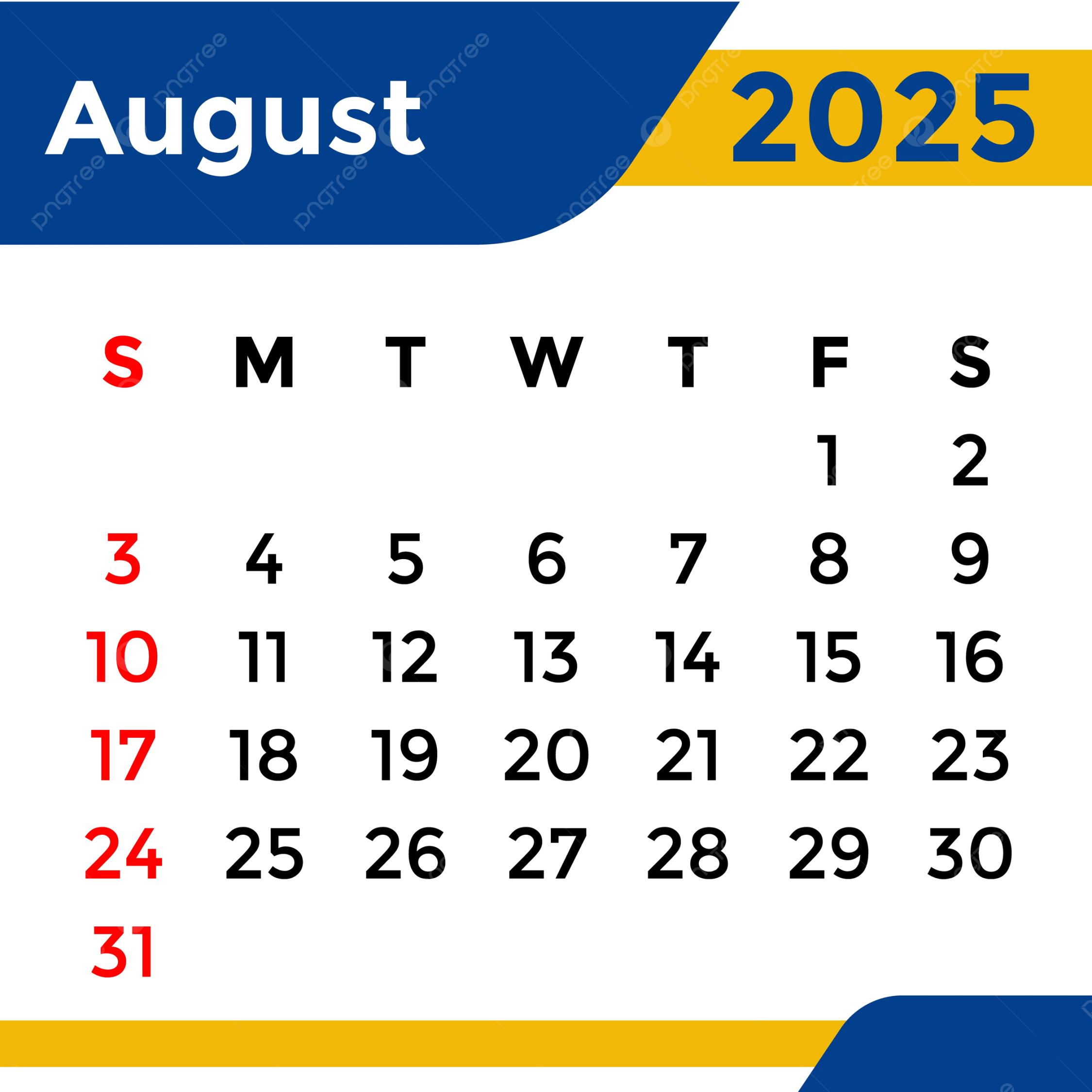 Calendar  August Month Vector Template Download on Pngtree