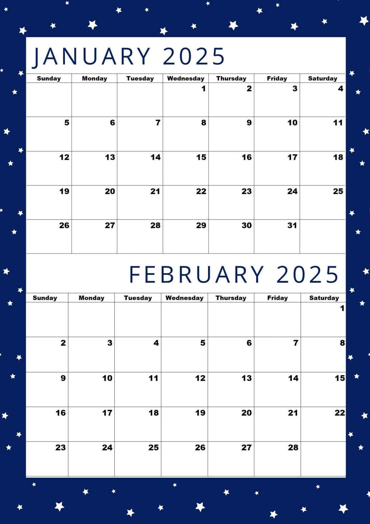 Calendar for January  and February ,A Size,digital