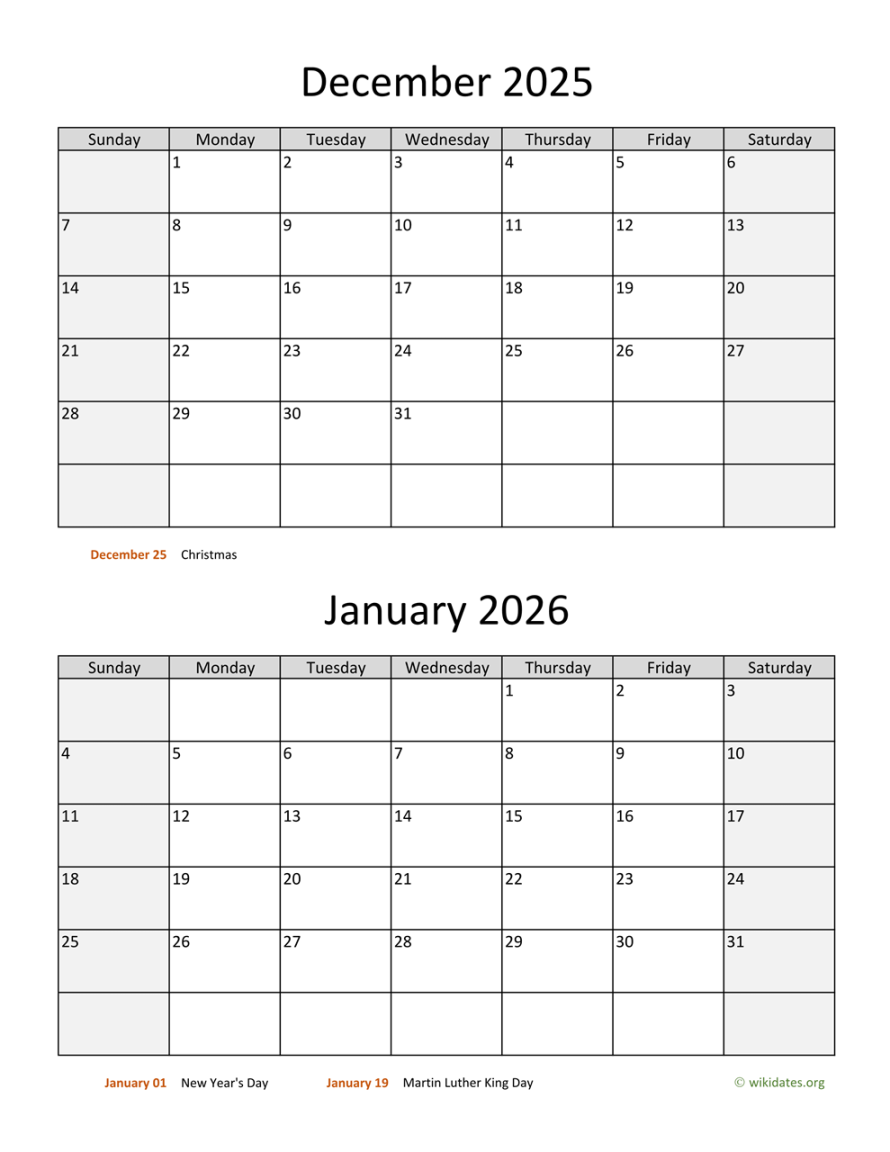 December  and January  Calendar  WikiDates