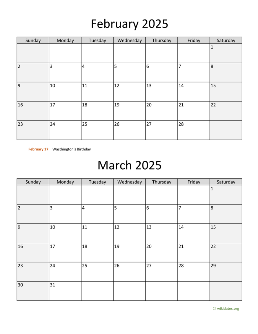 February and March  Calendar  WikiDates