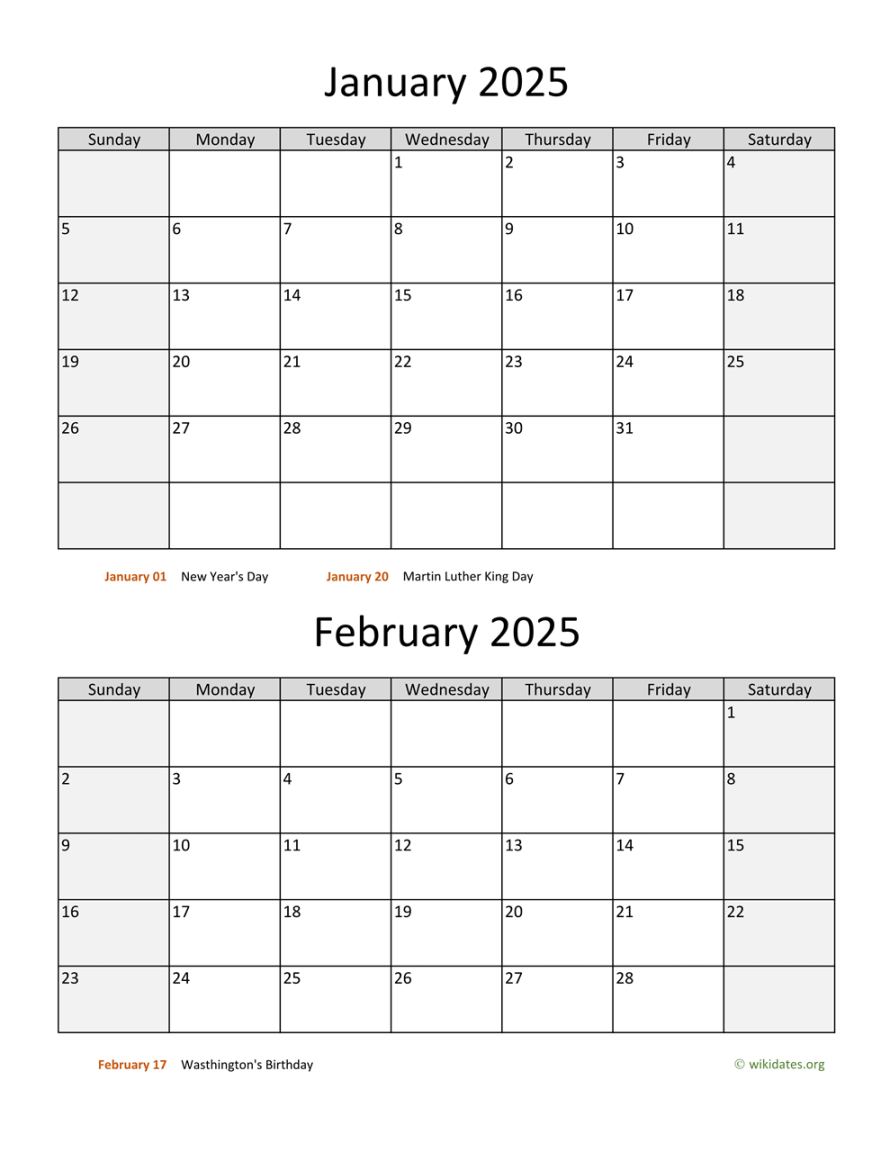 January and February  Calendar  WikiDates