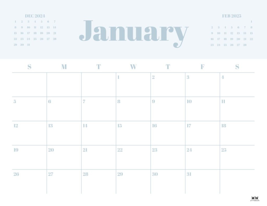 January  Calendars -  FREE Printables  Printabulls
