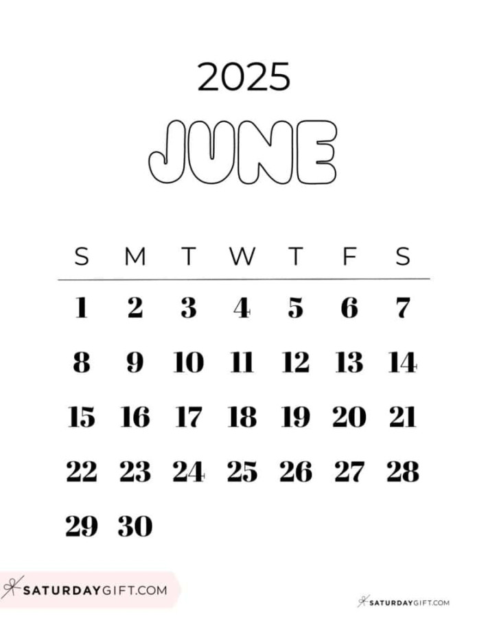 June  Calendar -  Cute & FREE Printables  SaturdayGift