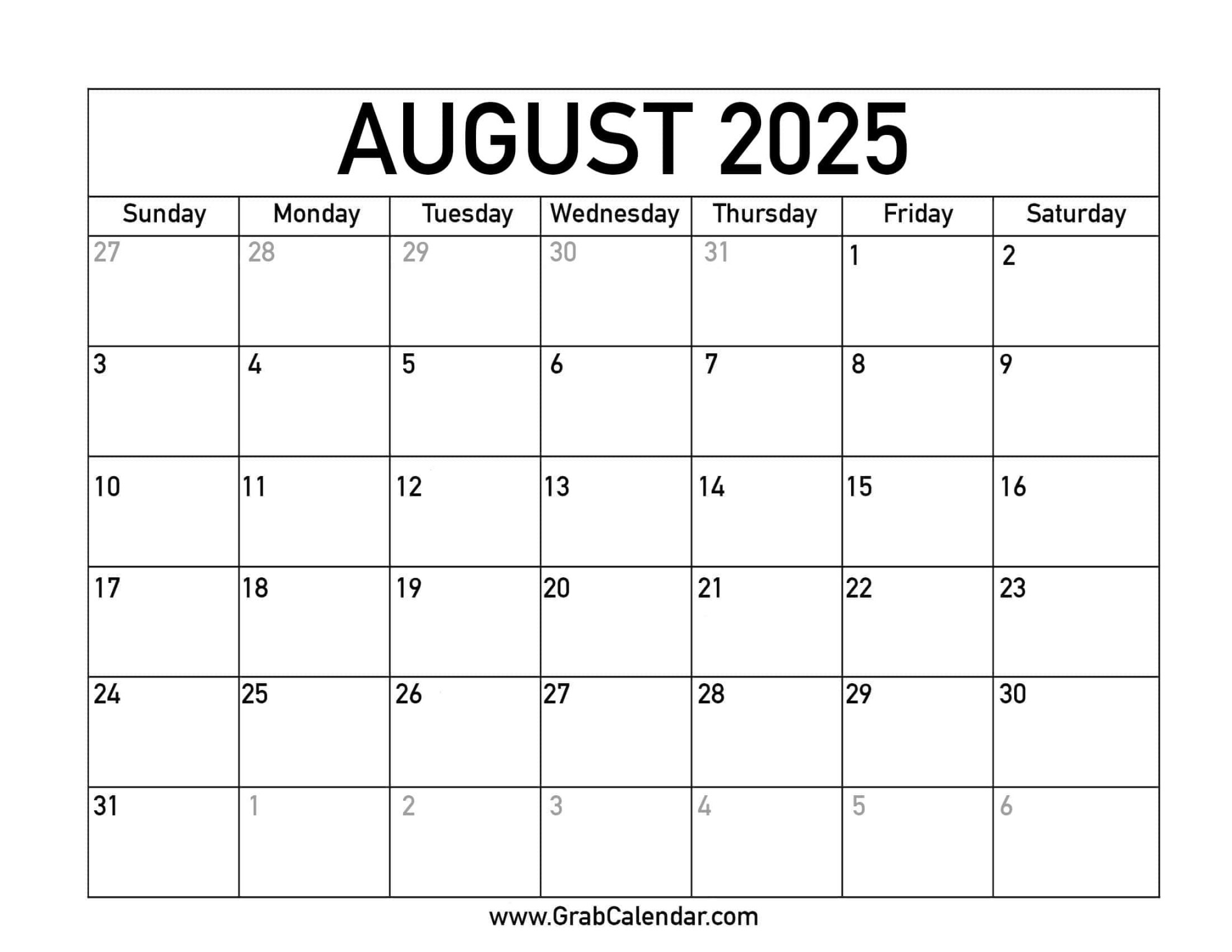 Printable August  Calendar
