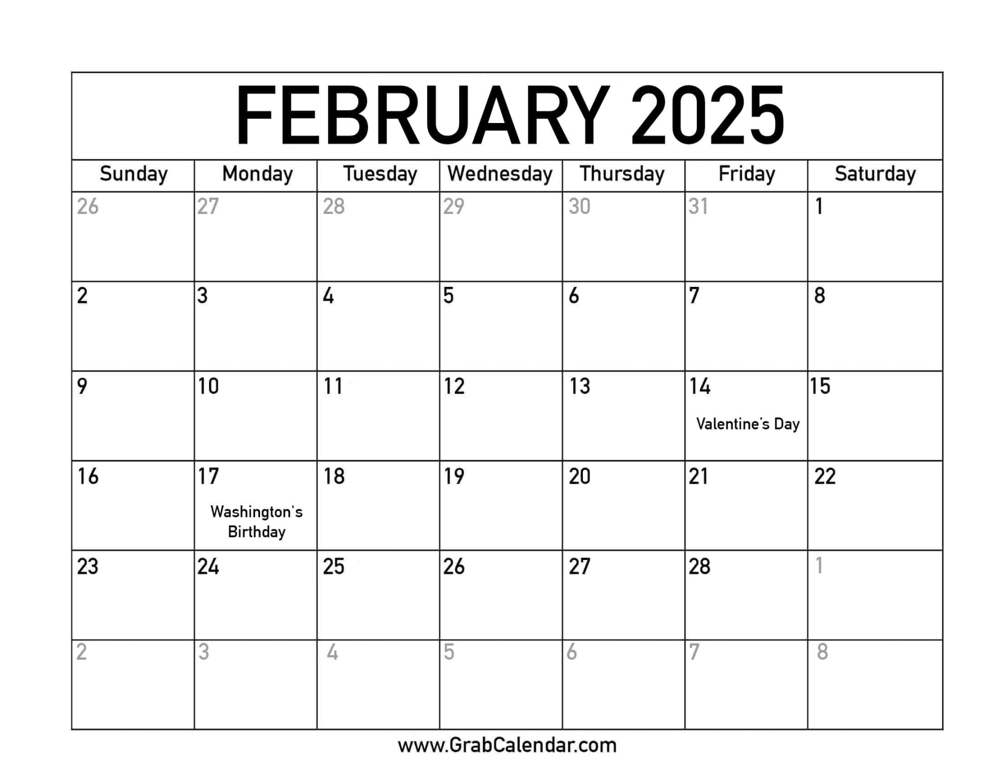 Printable February  Calendar