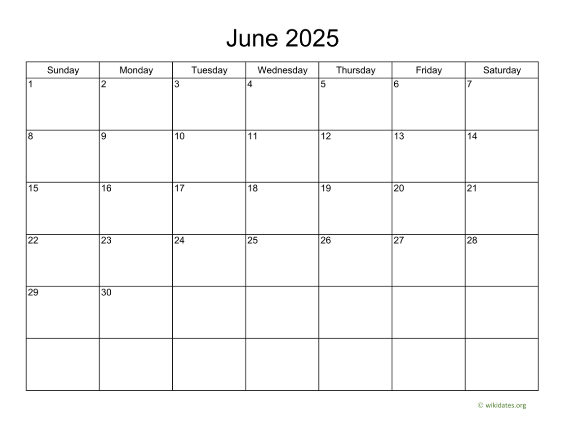 Basic Calendar for June   WikiDates