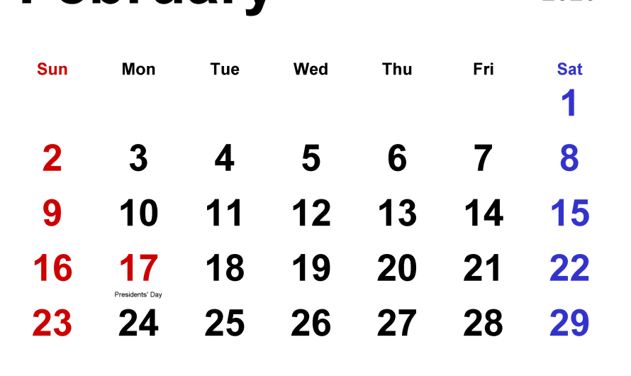 Calendar For 2020 February