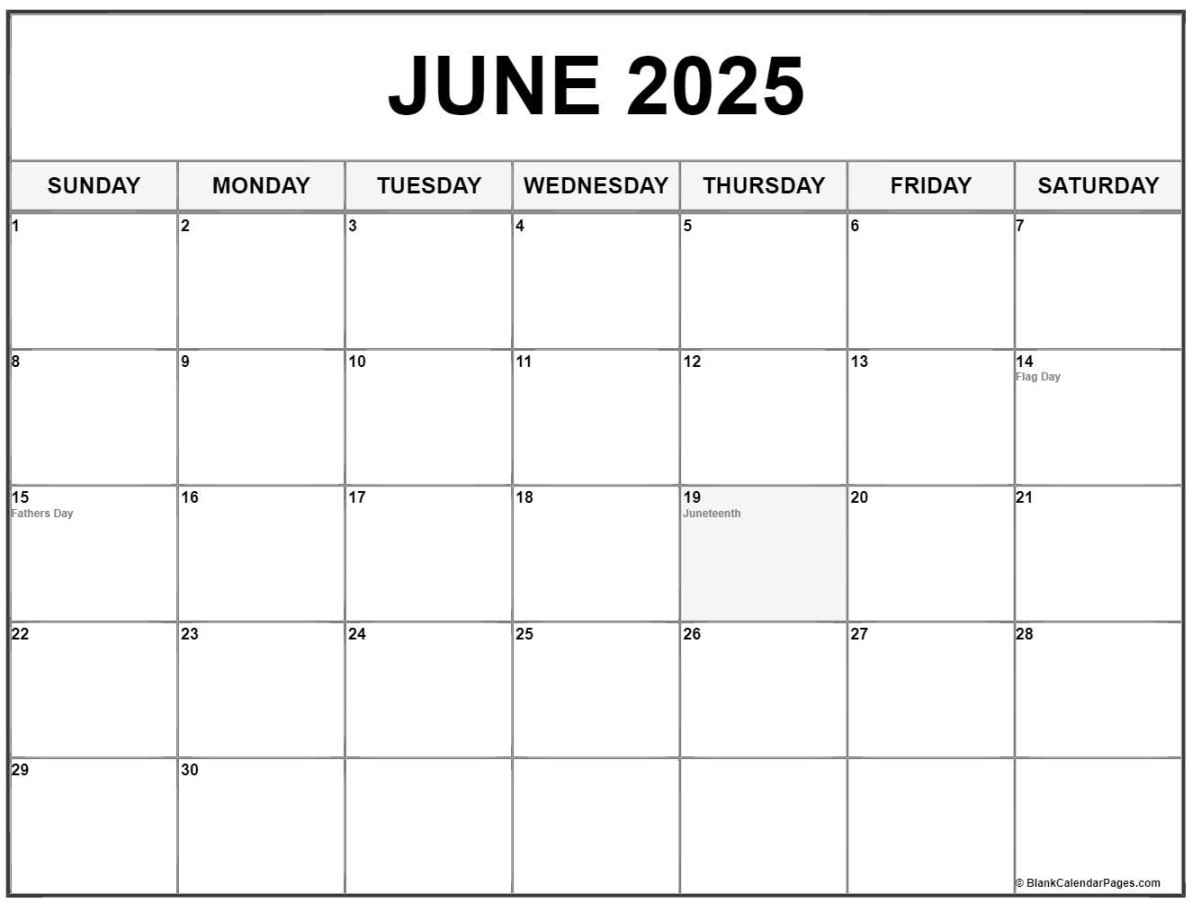 June  with holidays calendar