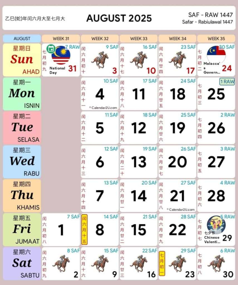 Kalendar : Tarikh Cuti Umum dan Cuti Sekolah Malaysia