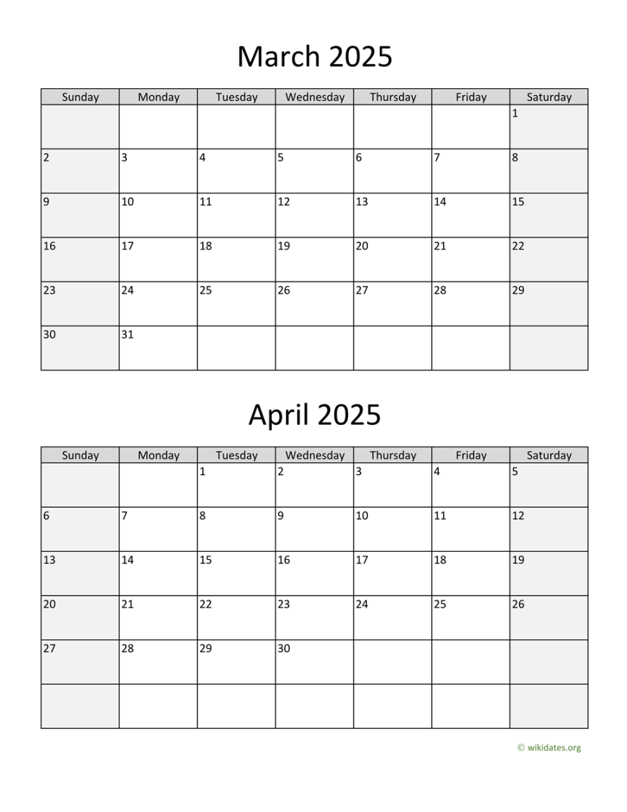 March and April  Calendar  WikiDates
