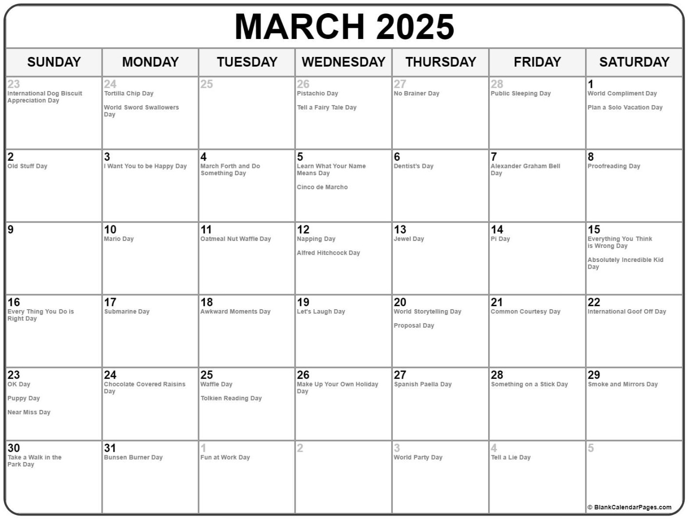 March  with holidays calendar