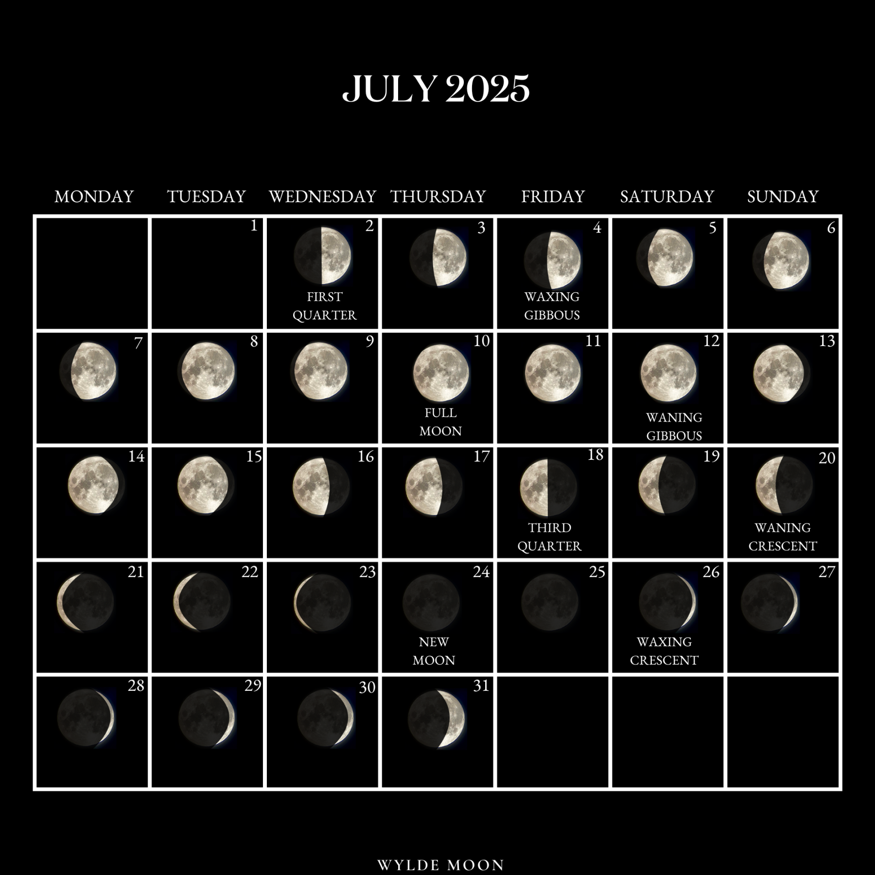 Moon Calendar - every phase and stage of the moon