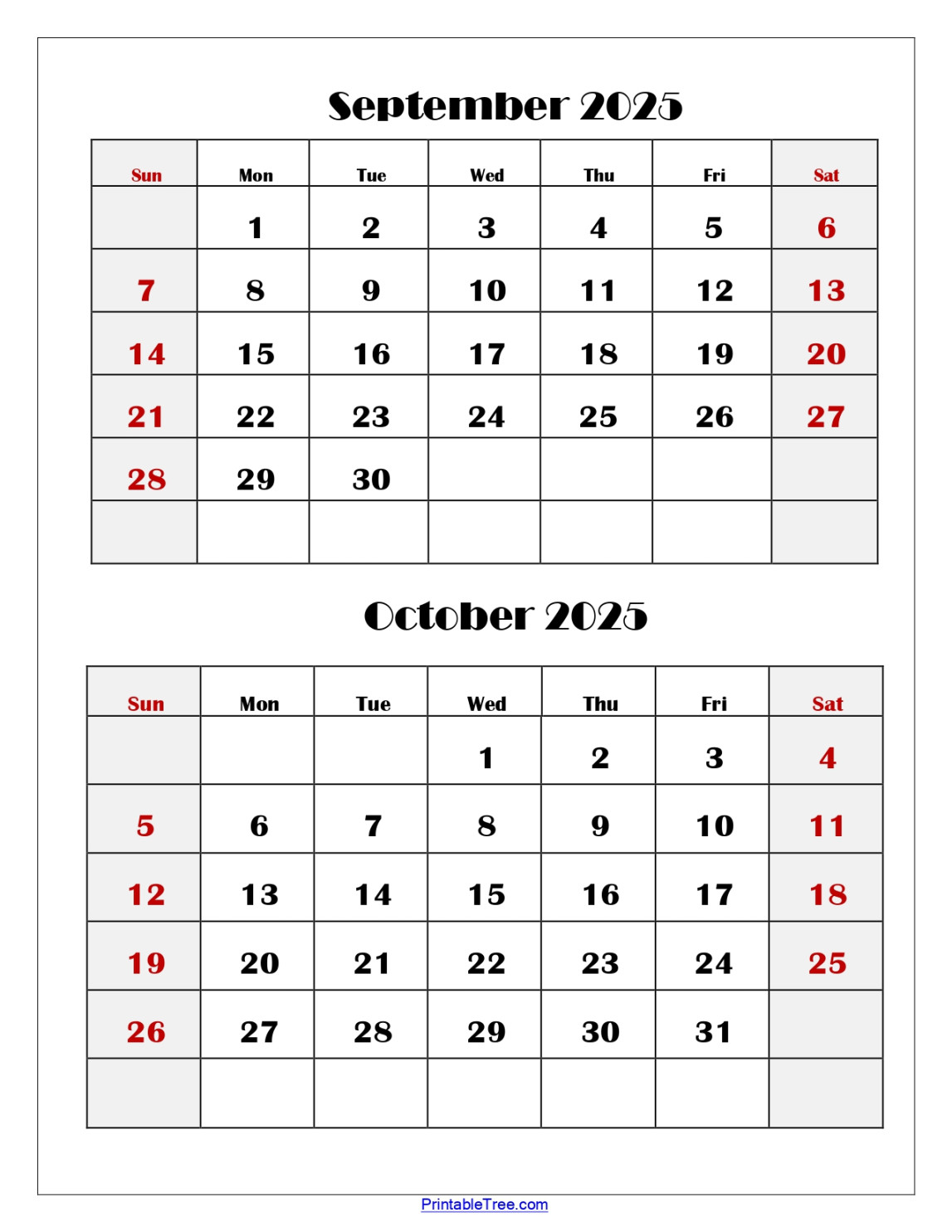 September and October  Calendar Printable PDF  Two Months