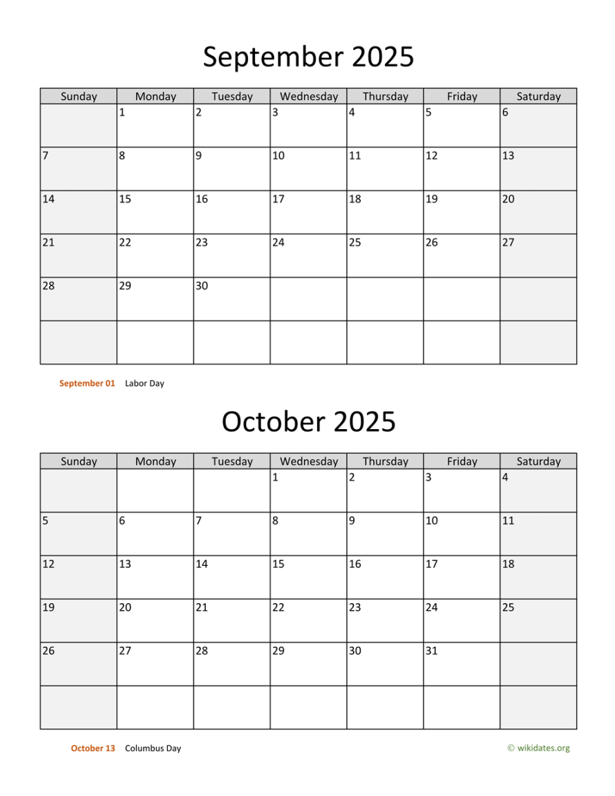 September and October  Calendar  WikiDates